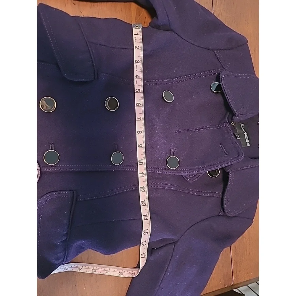 Express Womens Peacoat‎ Plum Purple Small Double Black Buttons Pockets Coat